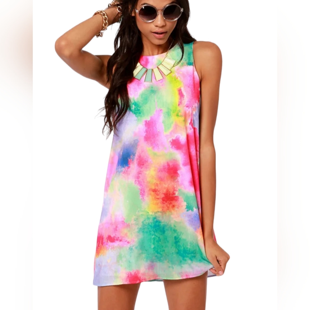 LULUS Exclusive Splash-ay! Shantay! Tie-Dye Print Shift Dress | Size Small